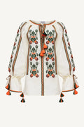 Slavic motif embroidered linen blouse