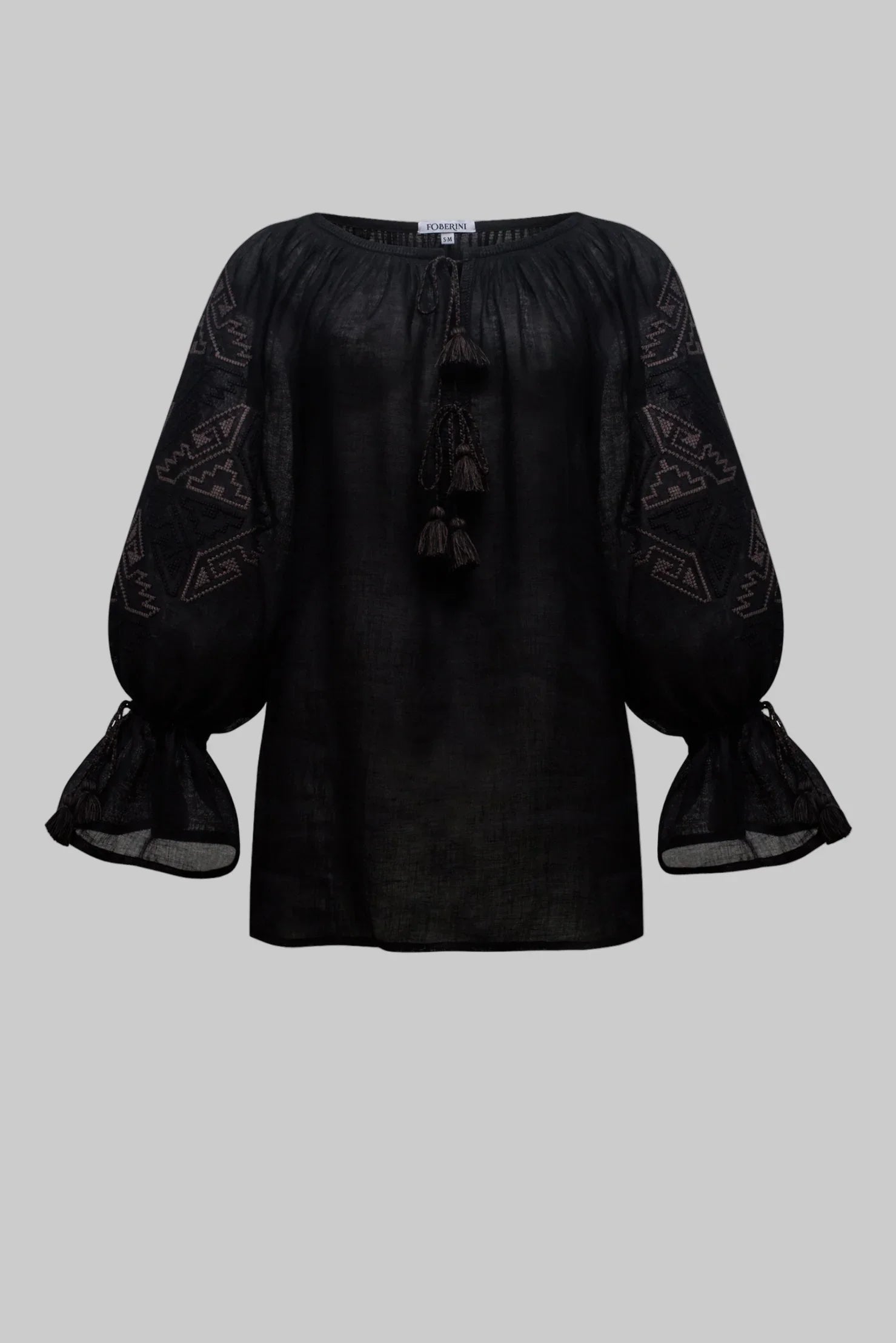Black Orchid Linen Blouse – Hand-Embroidered Vyshyvanka