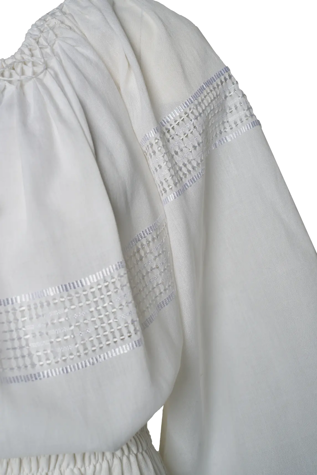 Hand-Loomed Romanian Heritage Midi Dress in White— One of a Kind