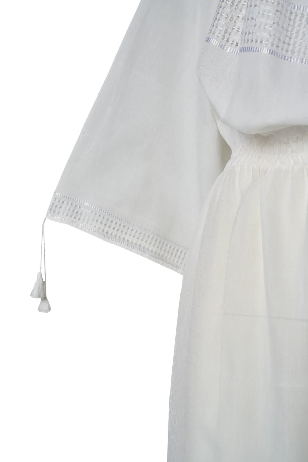 Hand-Loomed Romanian Heritage Midi Dress in White— One of a Kind