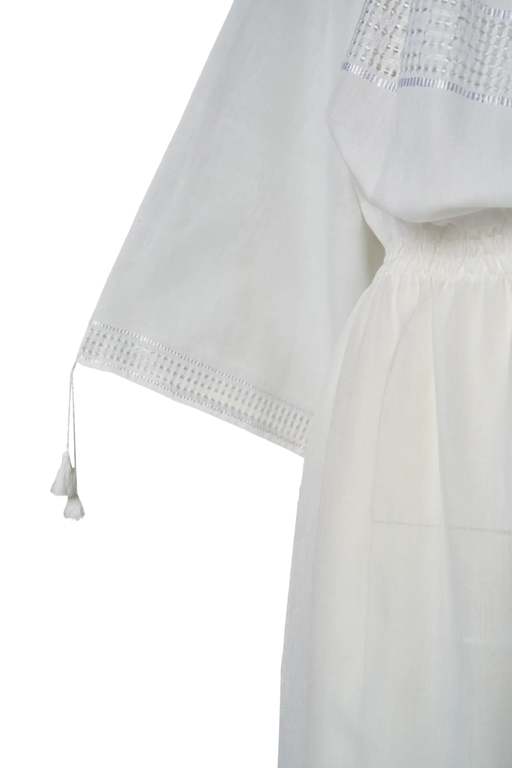 Hand-Loomed Romanian Heritage Midi Dress in White— One of a Kind