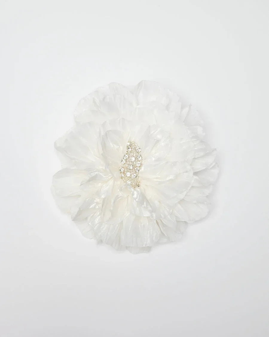 Whote Volumetric Satin & Glass Bead Brooch Paris Katerini Mou