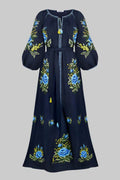 Evelyn Floral Embroidered Dress in Navy Blue