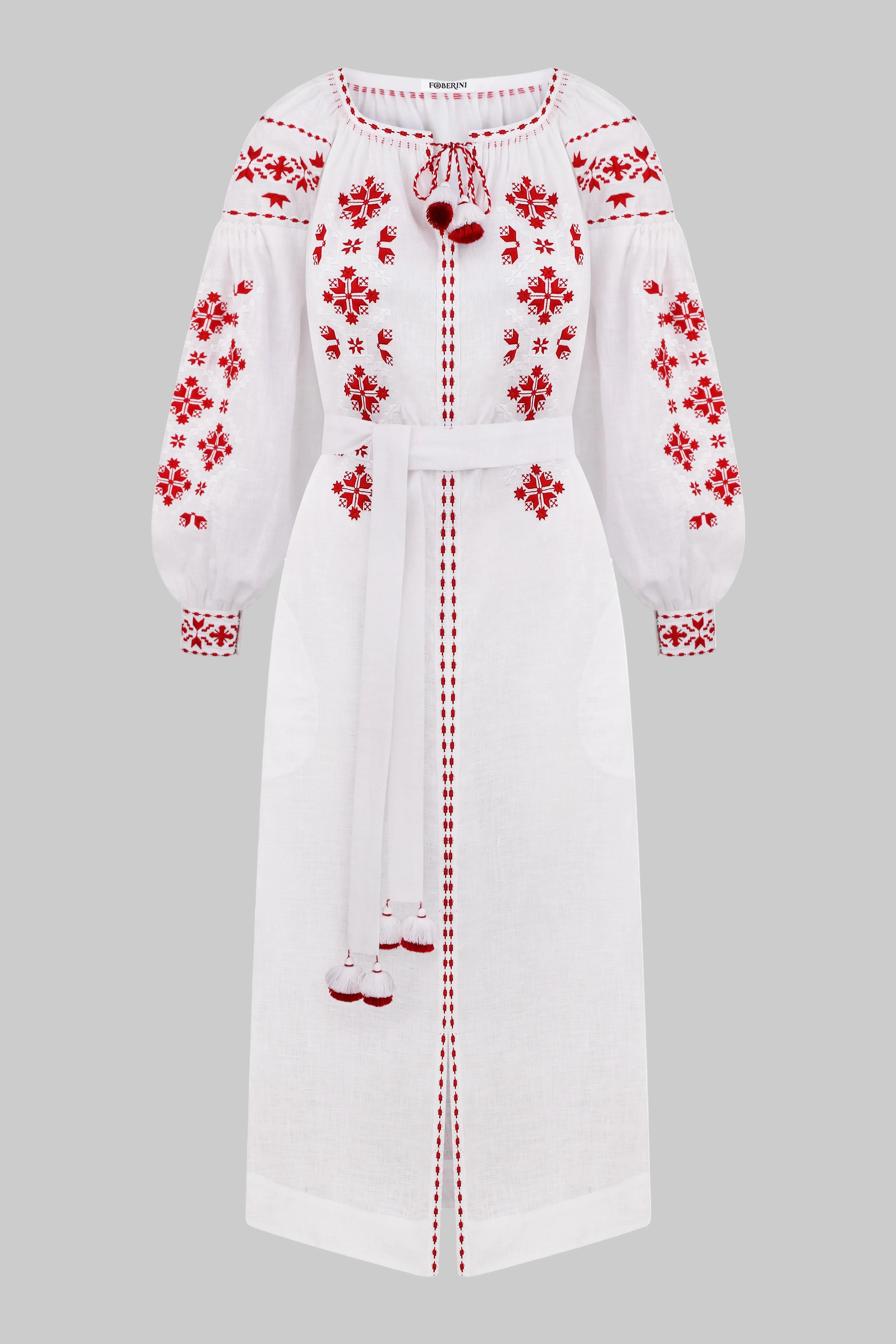 Embroidered Midi Dress Olesya – Traditional Handmade Dress with Artisan Embroidery