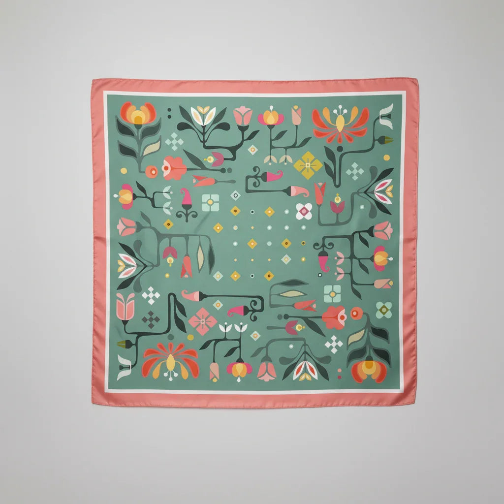 Green Corner of Heaven Folk Silk Scarf 65 xm 65  cm