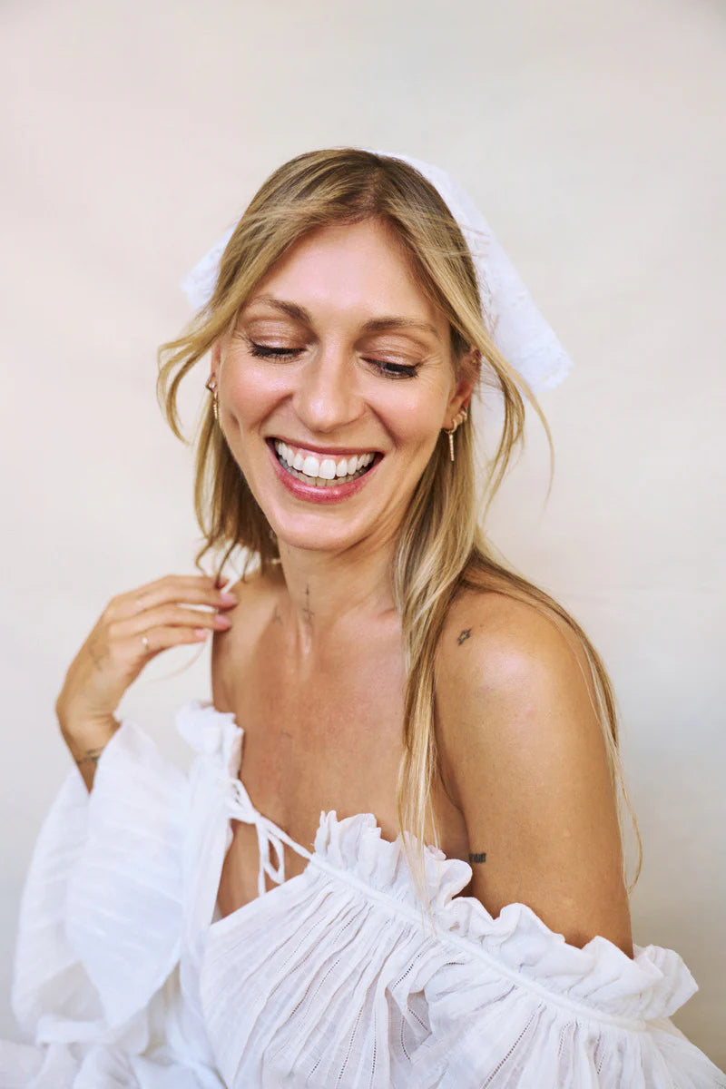 White embroidered cotton headscarf  Katerini Mou X Sorina Fredholm