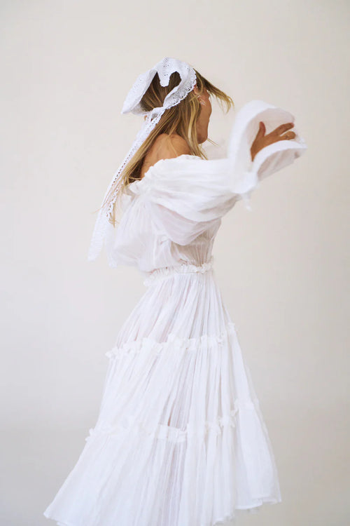 White embroidered cotton headscarf  Katerini Mou X Sorina Fredholm