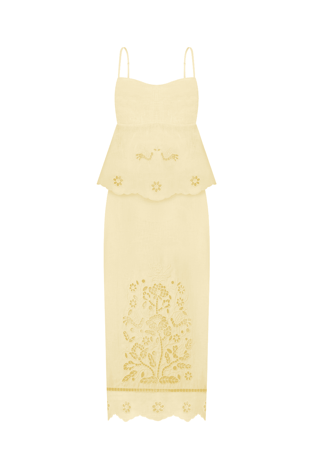 Tree Of Life Embroidered Yellow Cutowork  Top