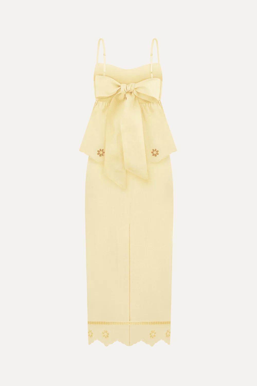 Yellow dress with floral details on a white background