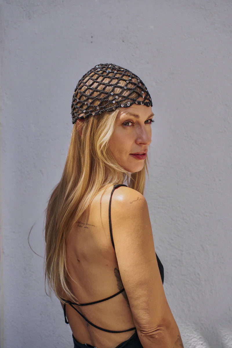 Katerini Mou X Sorina Fredholm Black crochet beanie Marbella