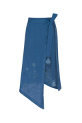 Hand-embroidered folk linen skirt with Richelieu cutwork