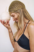 Katerini Mou X Sorina Fredholm crochet gold ecru beanie Tulum
