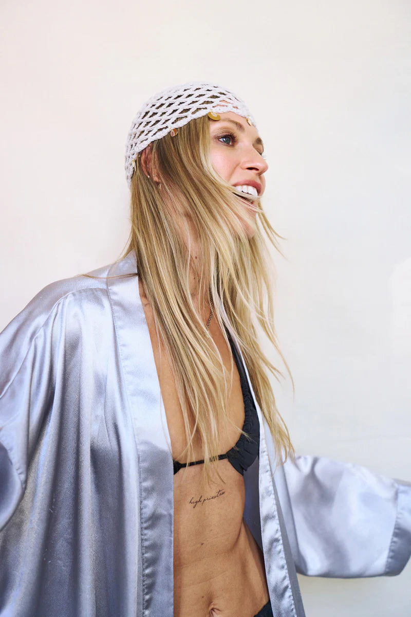 Katerini Mou X Sorina Fredholm white crochet beanie Bali