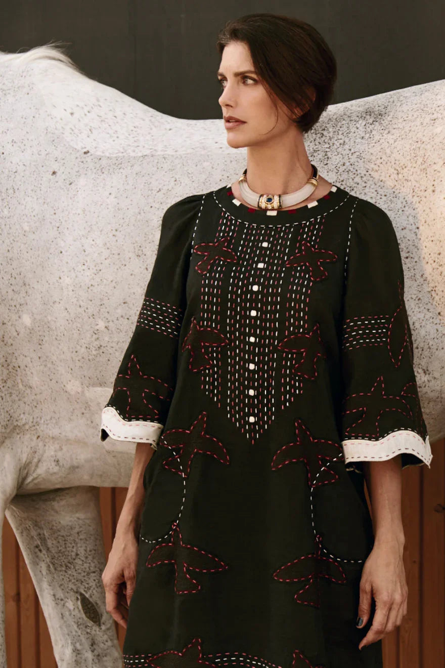 linen embroidered dress handmade bohemian