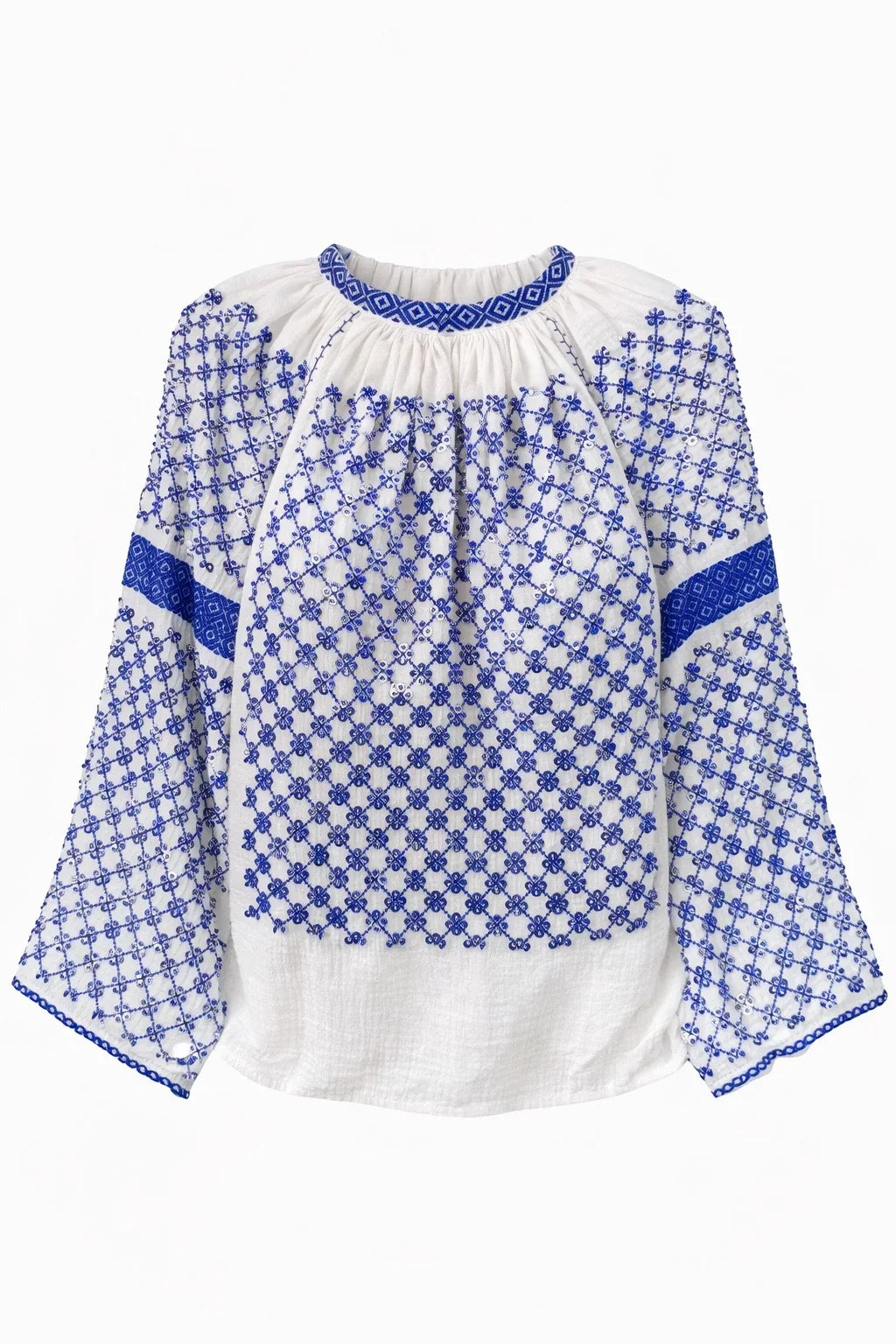 Blue Sequin Romanian Blouse
