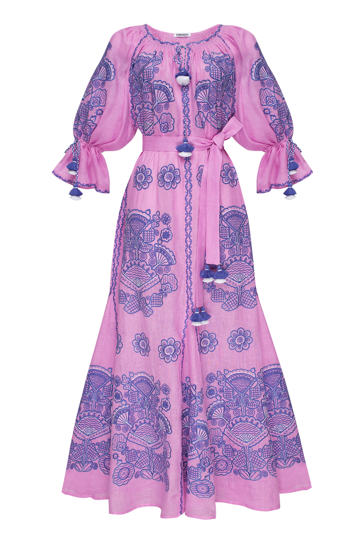 Foberini, Embroidered dress, pink, floral motif, hand-embroidered – view 7