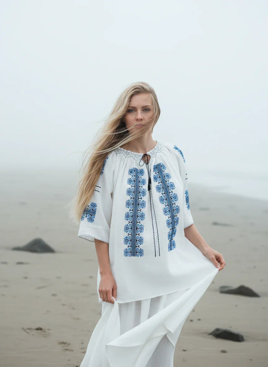 The Ram's Horn Romanian Blouse in blue