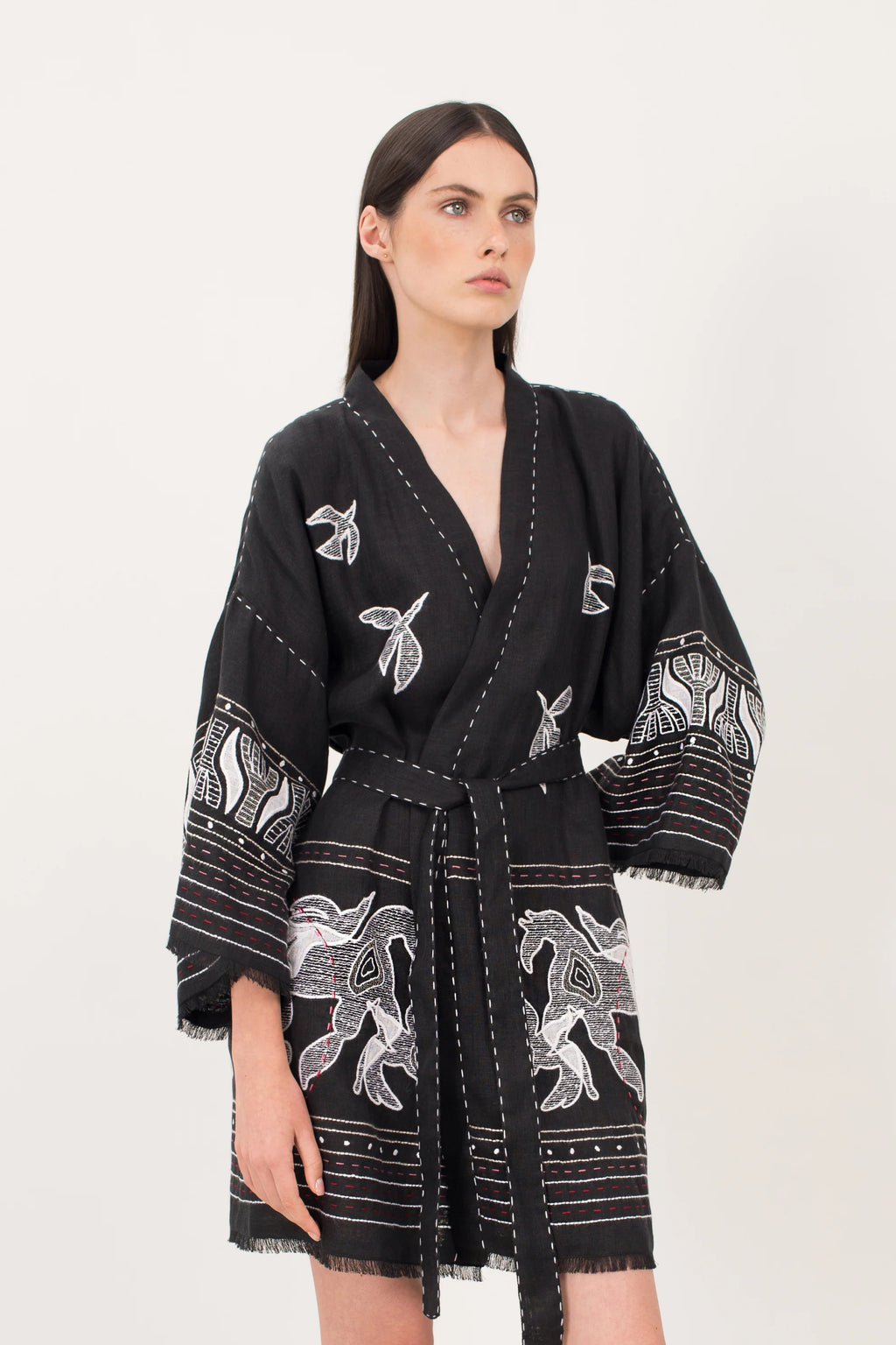 Animal realm short Kimono in Black