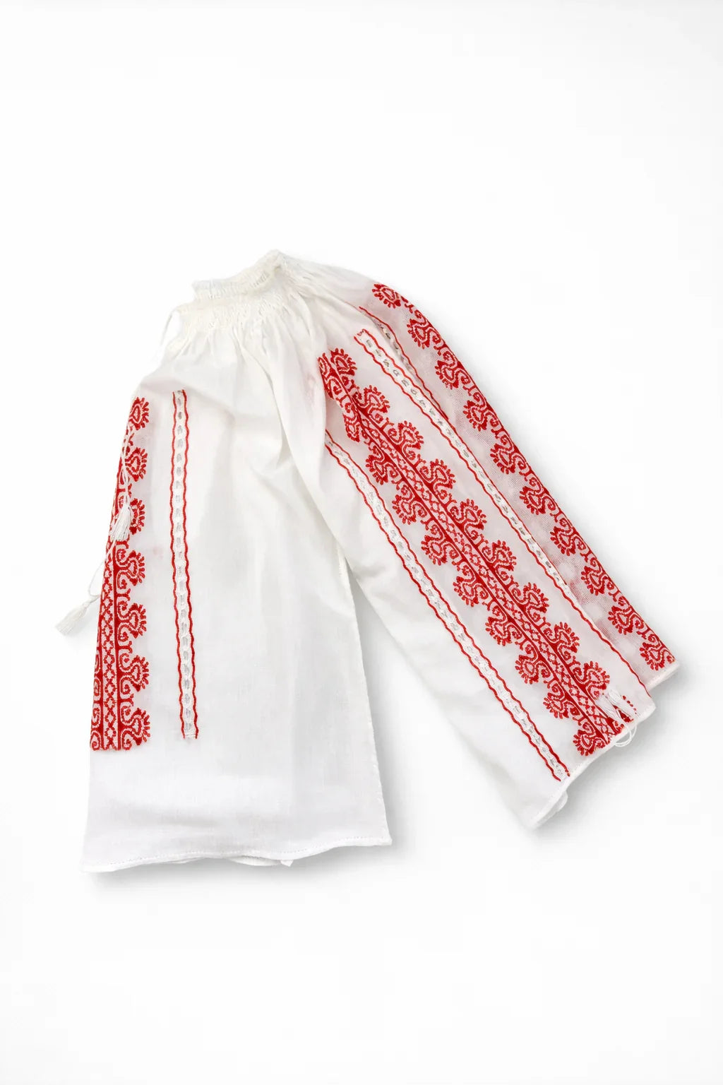 Ram's Horn Romanian Peasant Blouse | Hand-Embroidered Red