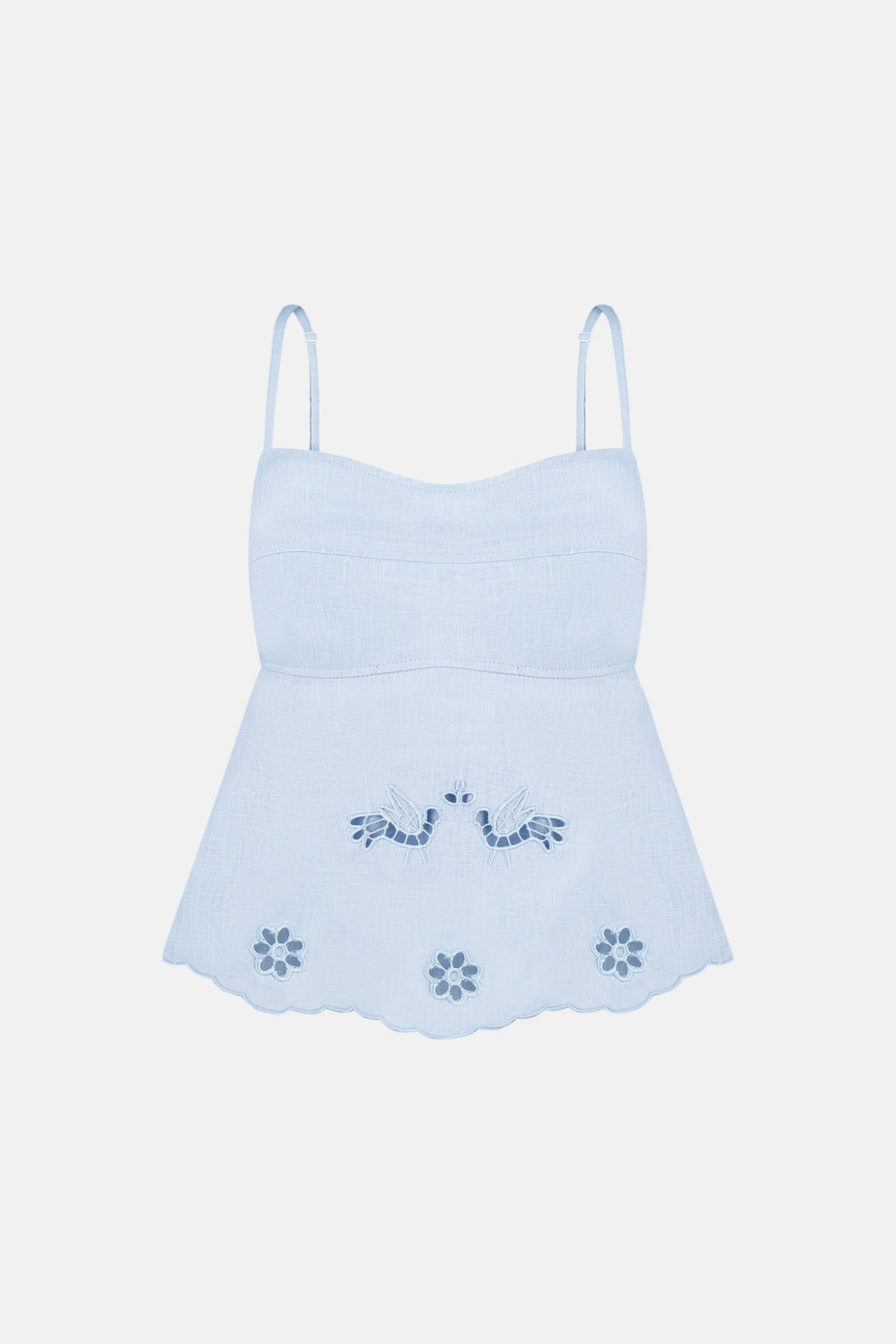 Light blue top with floral embroidery blouse roumaine-shop