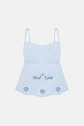 Light blue top with floral embroidery blouse roumaine-shop