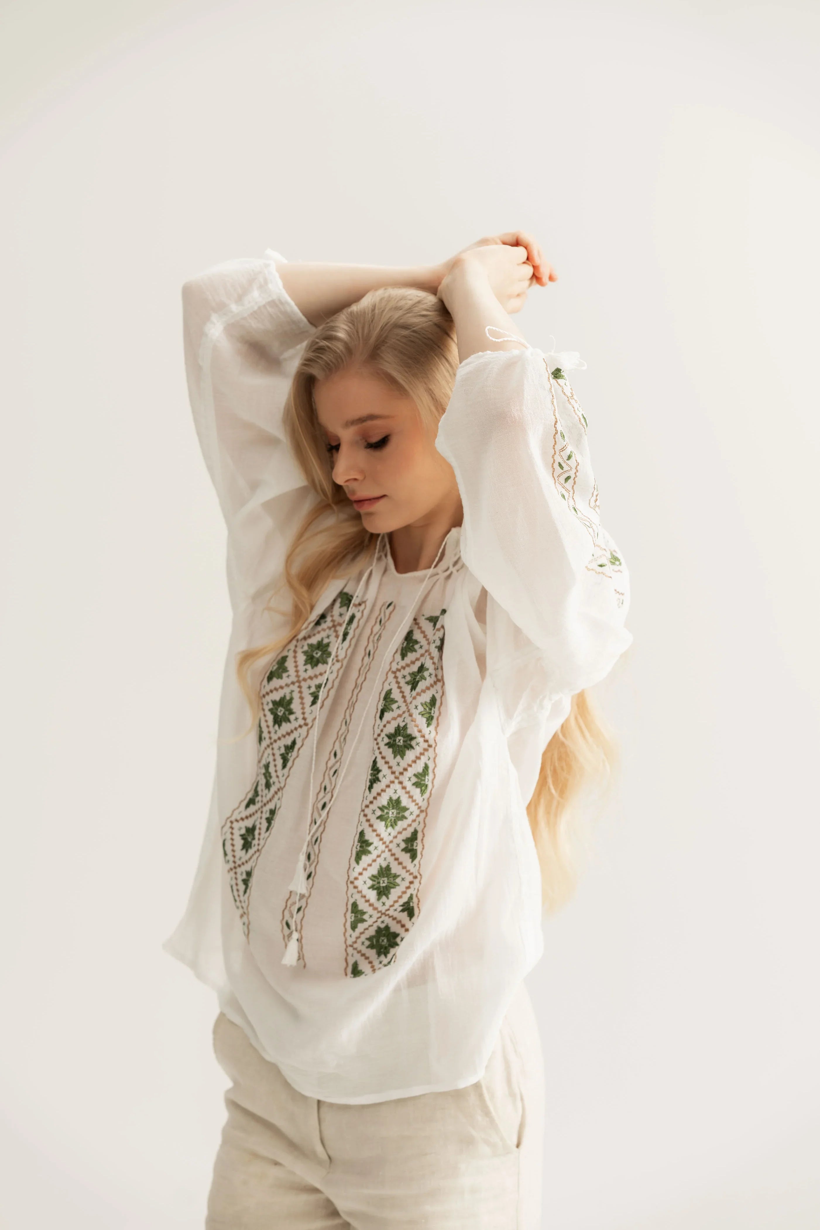 Green Geometry Embroidery Handstiched Blouse