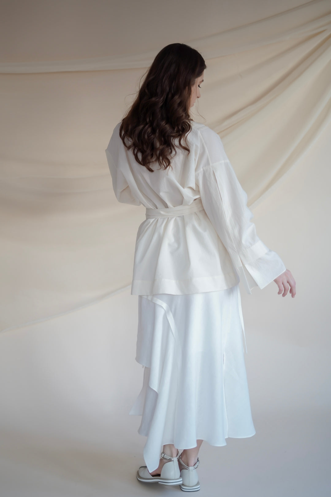 White Organic Cotton Wrap Blouse – Artisanal Kimono Poetic Alb