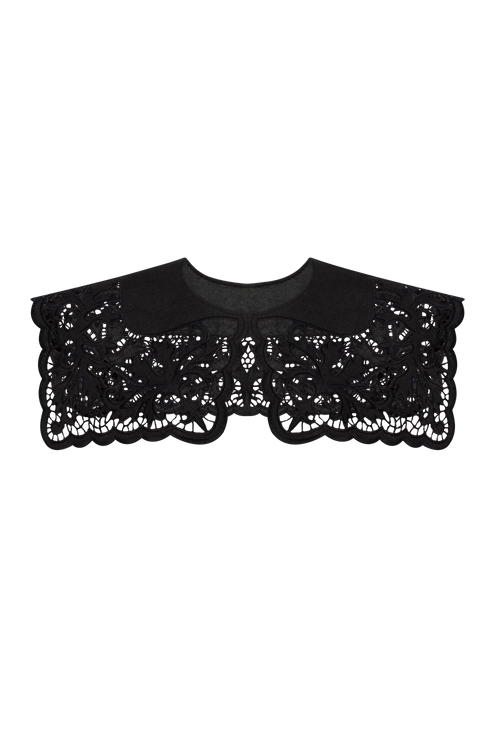 Hand-embroidered Richelieu cutwork detachable collar in black