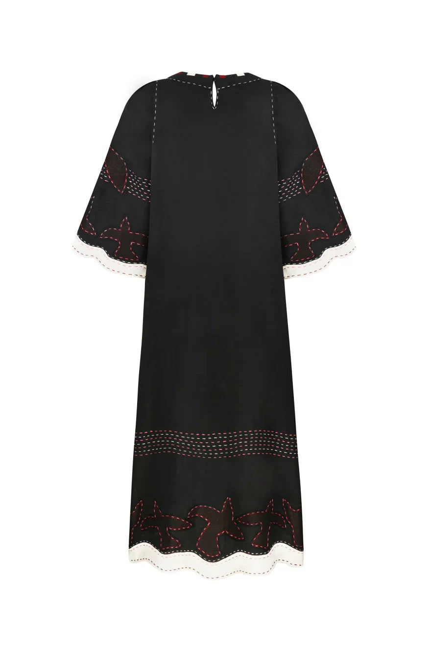 Golden Realm Handmade Embroidered Linen Dress