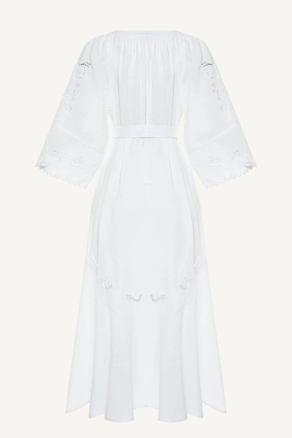 White dress with a belt on a white background