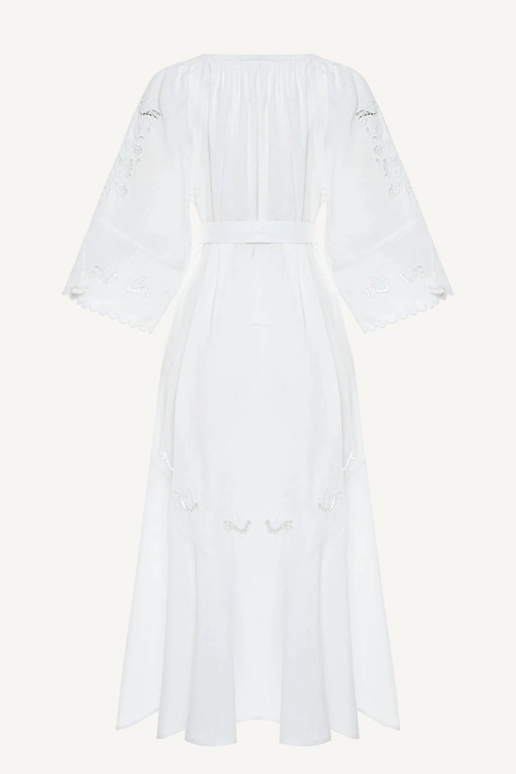White dress with a belt on a white background