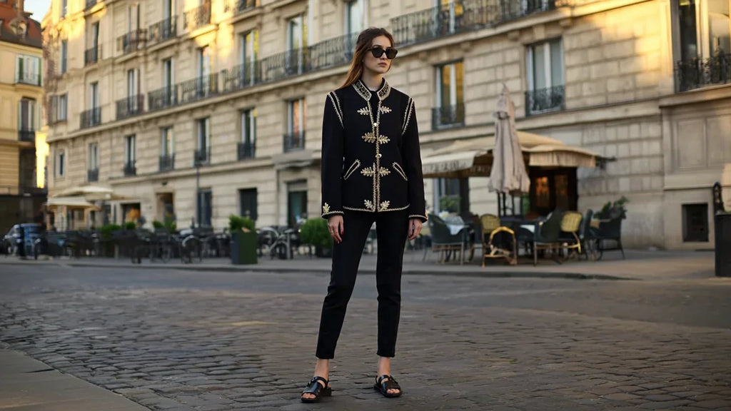 The Heritage Officer Jacket Woman– Black Wool & Gold Embroidery
