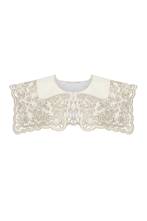 Hand-embroidered Richelieu cutwork detachable collar