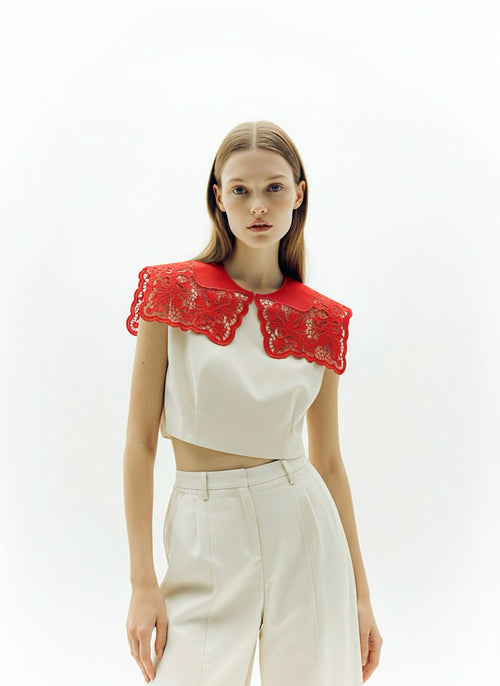 Hand-embroidered Richelieu cutwork detachable collar – embroidery detail