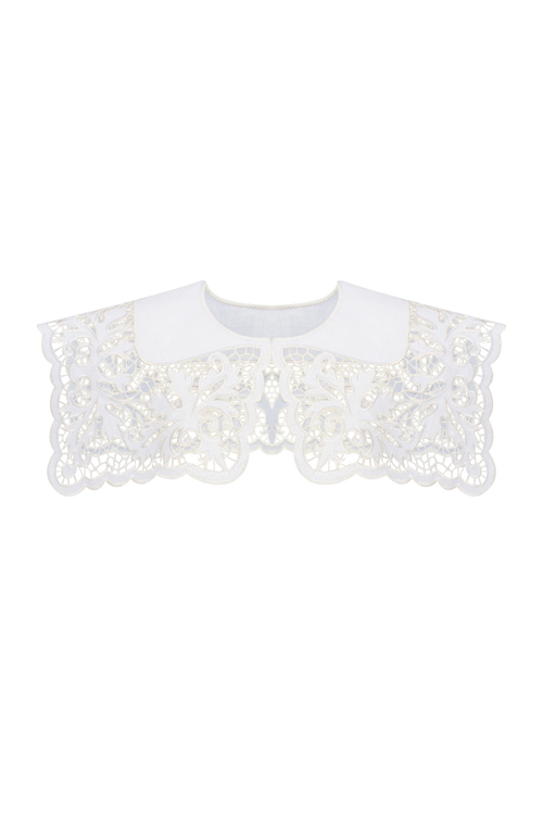 Hand-embroidered Richelieu cutwork detachable collar in white