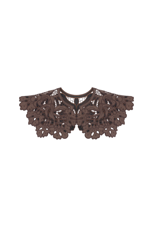 Hand-embroidered Richelieu cutwork detachable collar in brown