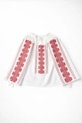 Ram's Horn Romanian Peasant Blouse | Hand-Embroidered Red