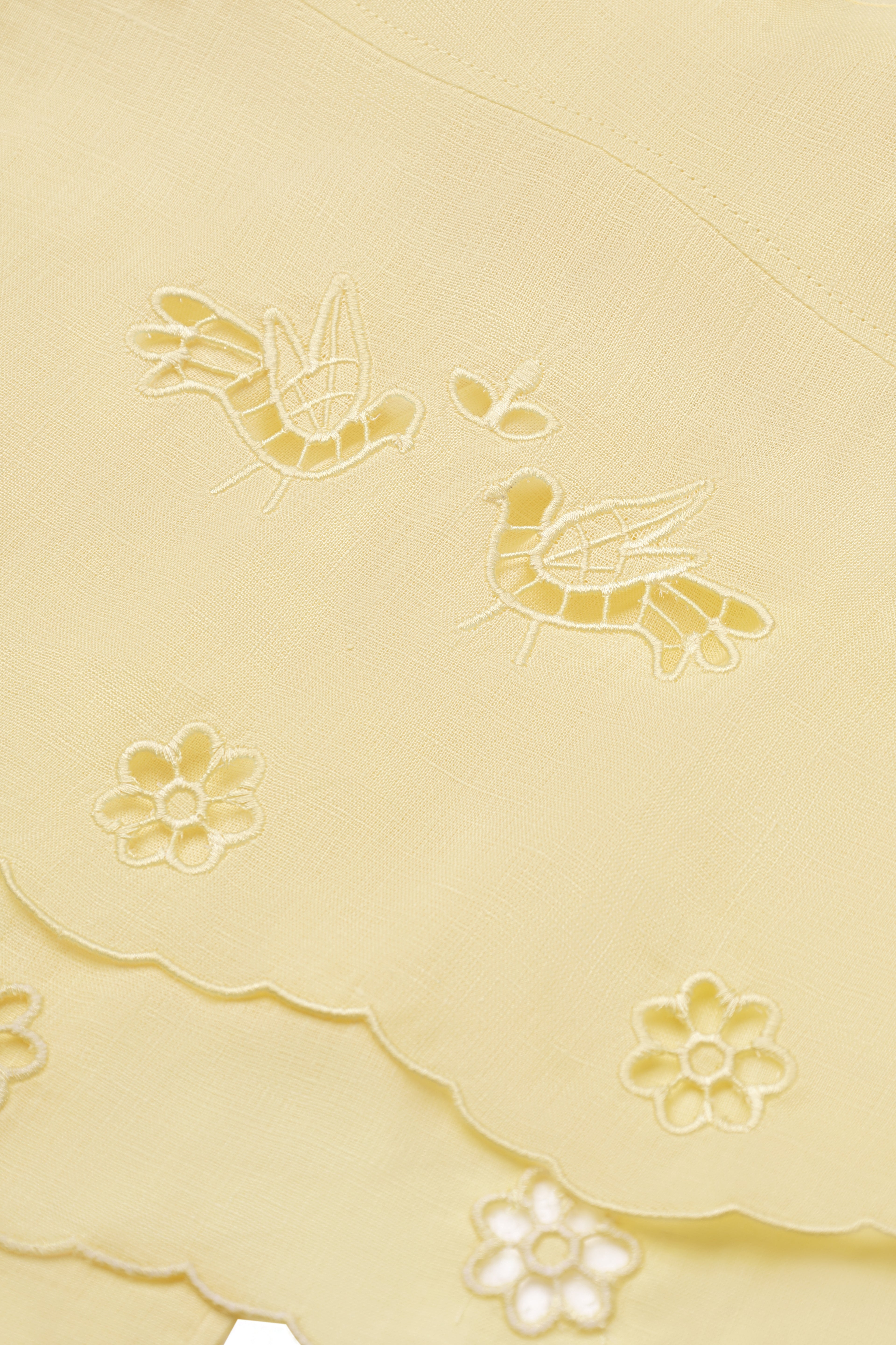 Tree Of Life Embroidered Yellow Cutowork  Top