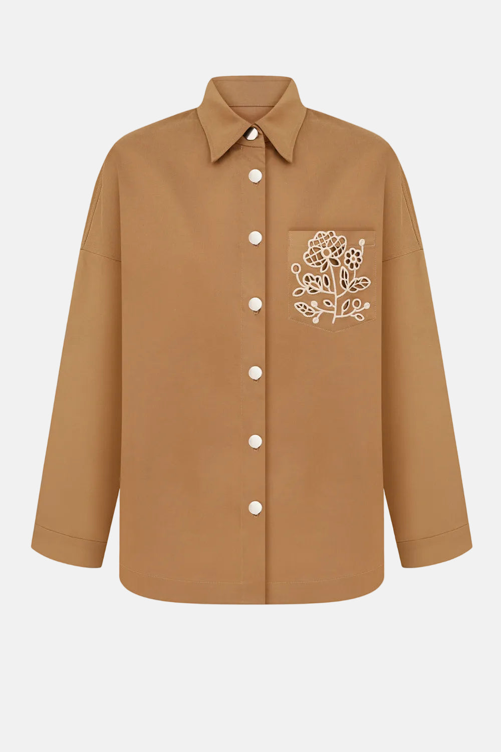 Brown jshirt with floral embroidery blouse roumaine shop