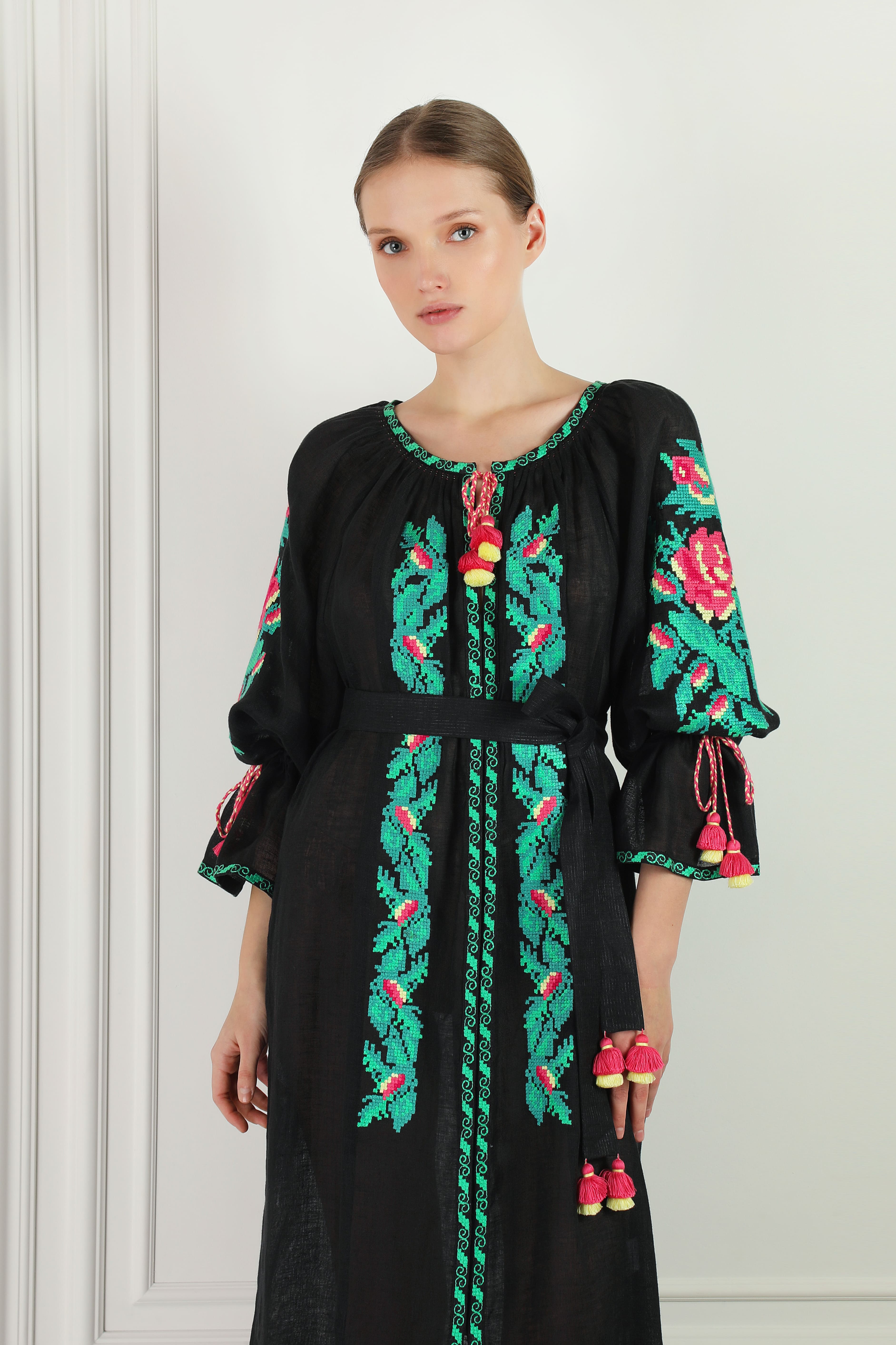 Oversized Floral Hand Embroidered Linen Beach Tunic