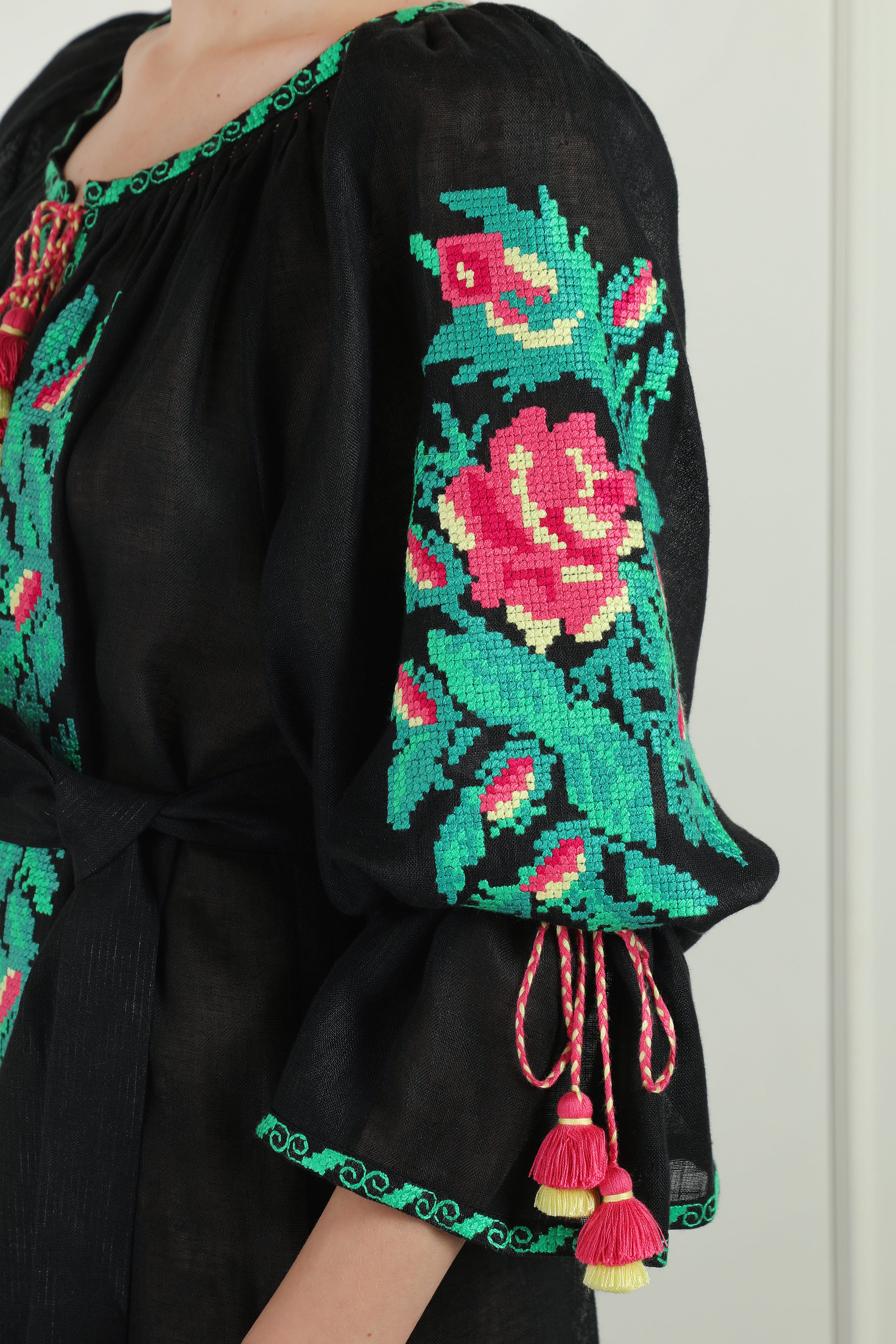 Oversized Floral Hand Embroidered Linen Beach Tunic