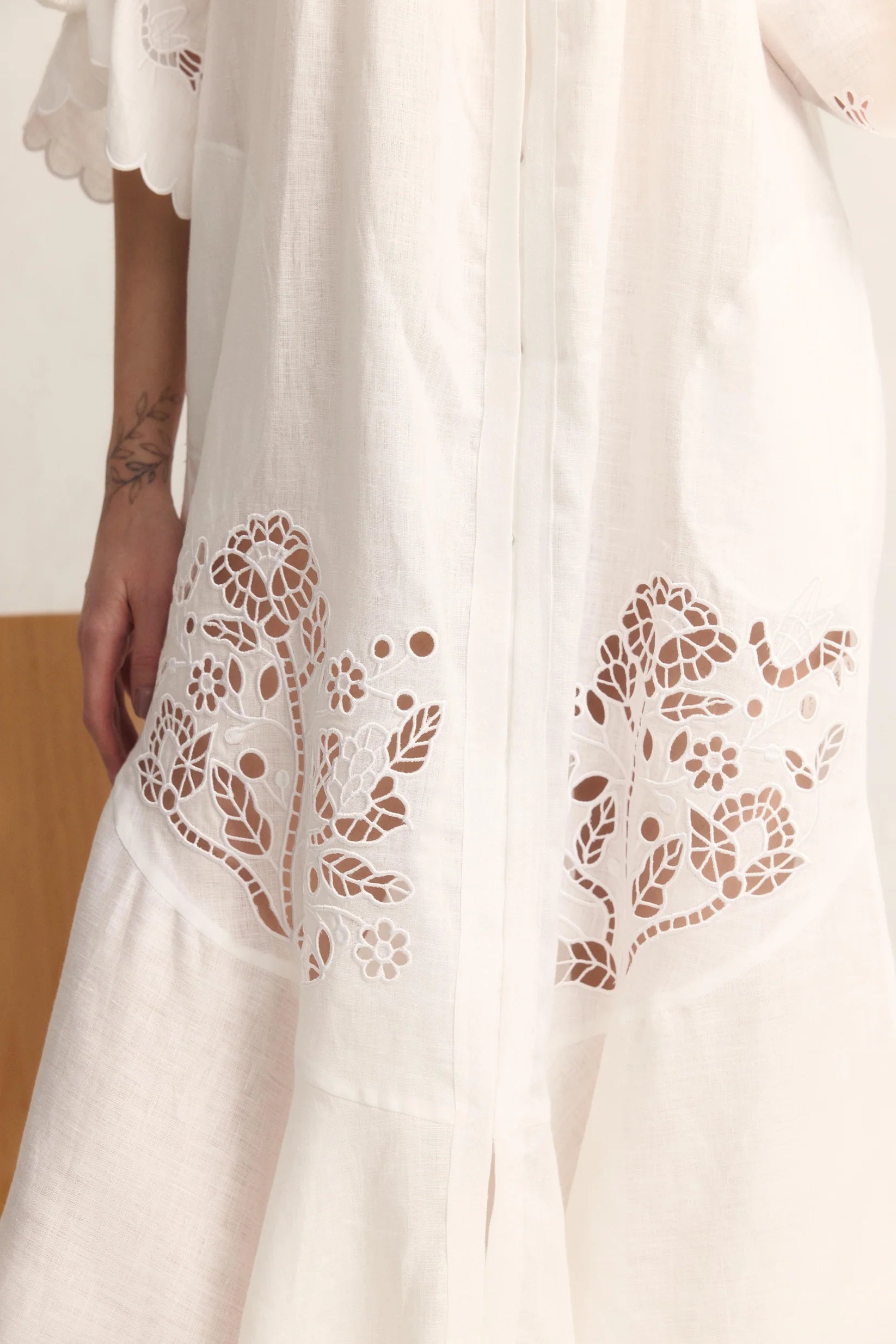 Tree of Life White embroidered linen Maxi Dress