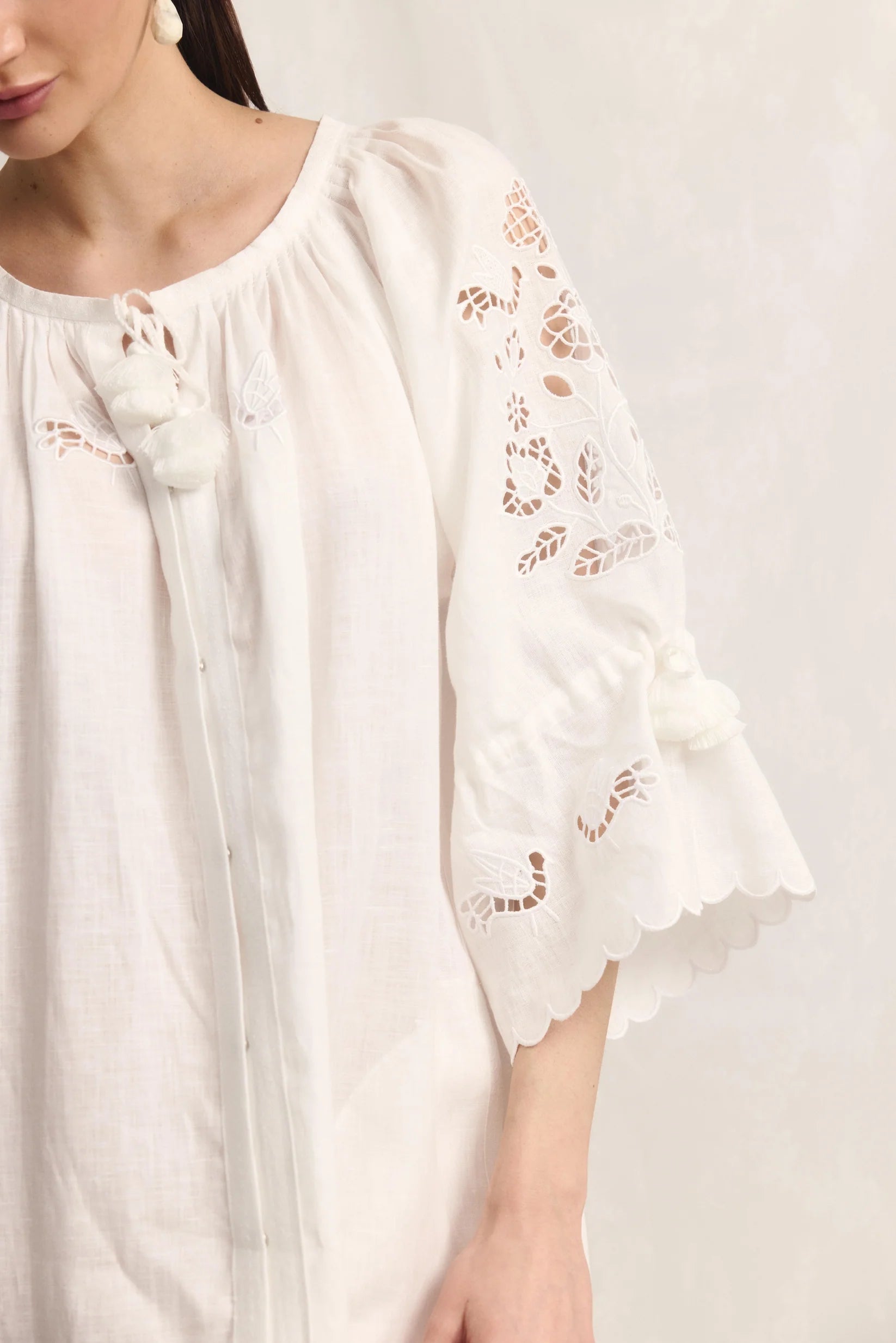 Tree of Life White embroidered linen Maxi Dress