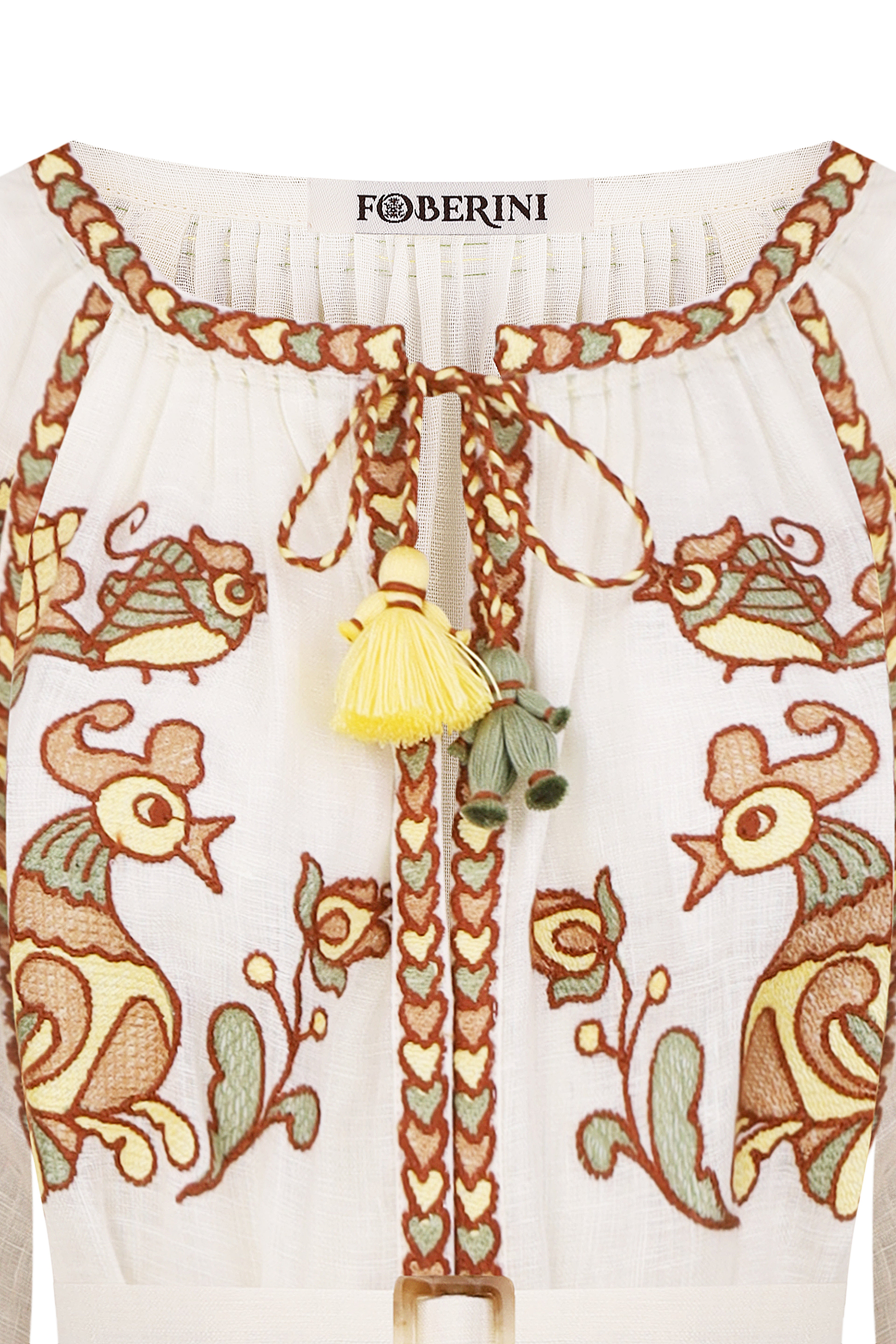 "Embroidery History" Linen Beige Maxi Dress Women FOBERINI