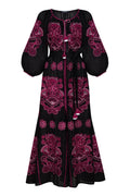 Foberini, Embroidered dress, pink and white, linen, floral motif, hand-embroidered