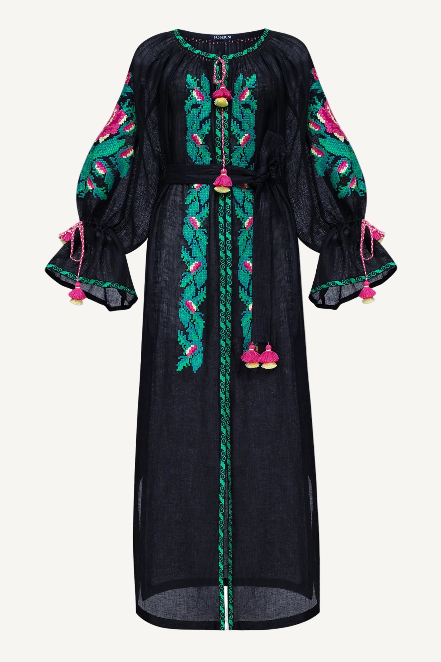 Oversized Floral Hand Embroidered Linen Beach Tunic