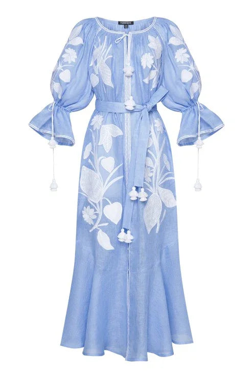 Foberini, Embroidered dress, floral motif, hand-embroidered – view 8