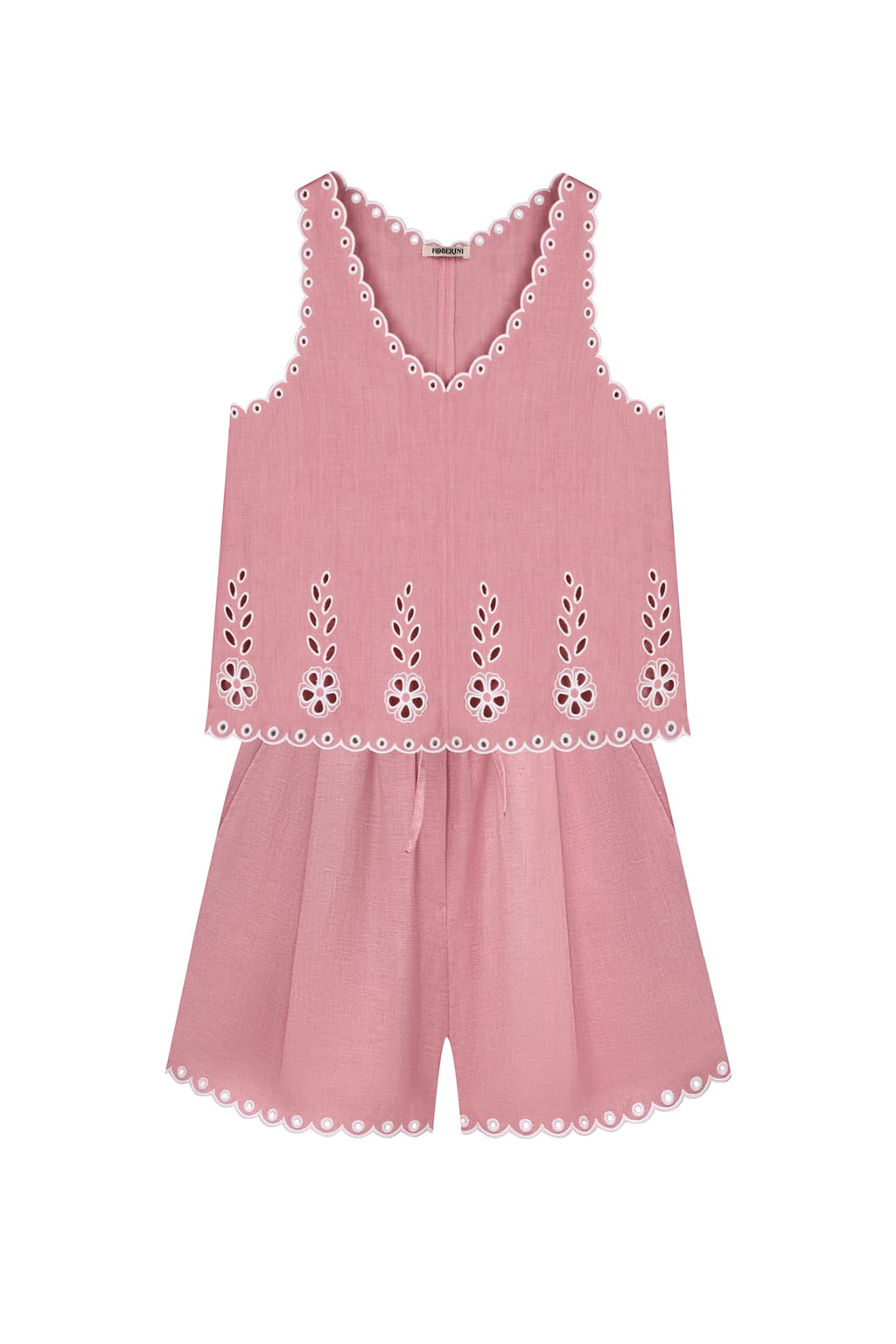 Blush-pink linen shorts with eyelet embroidery, Foberini