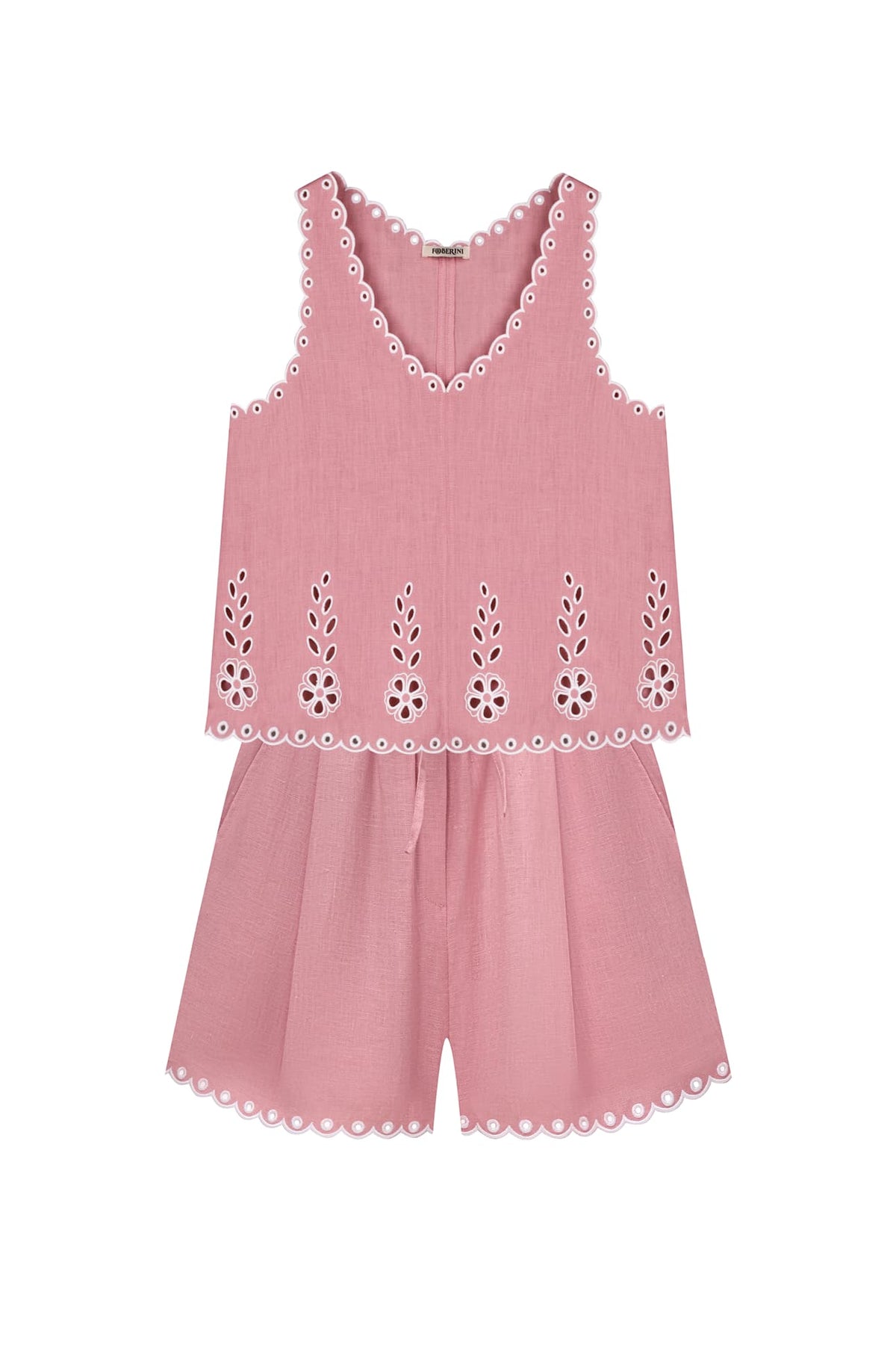 Blush-pink linen shorts with eyelet embroidery, Foberini