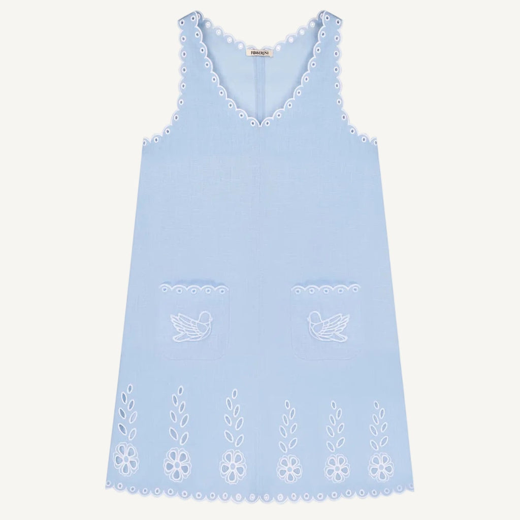 Foberini, Embroidered dress, blue, linen, hand-embroidered